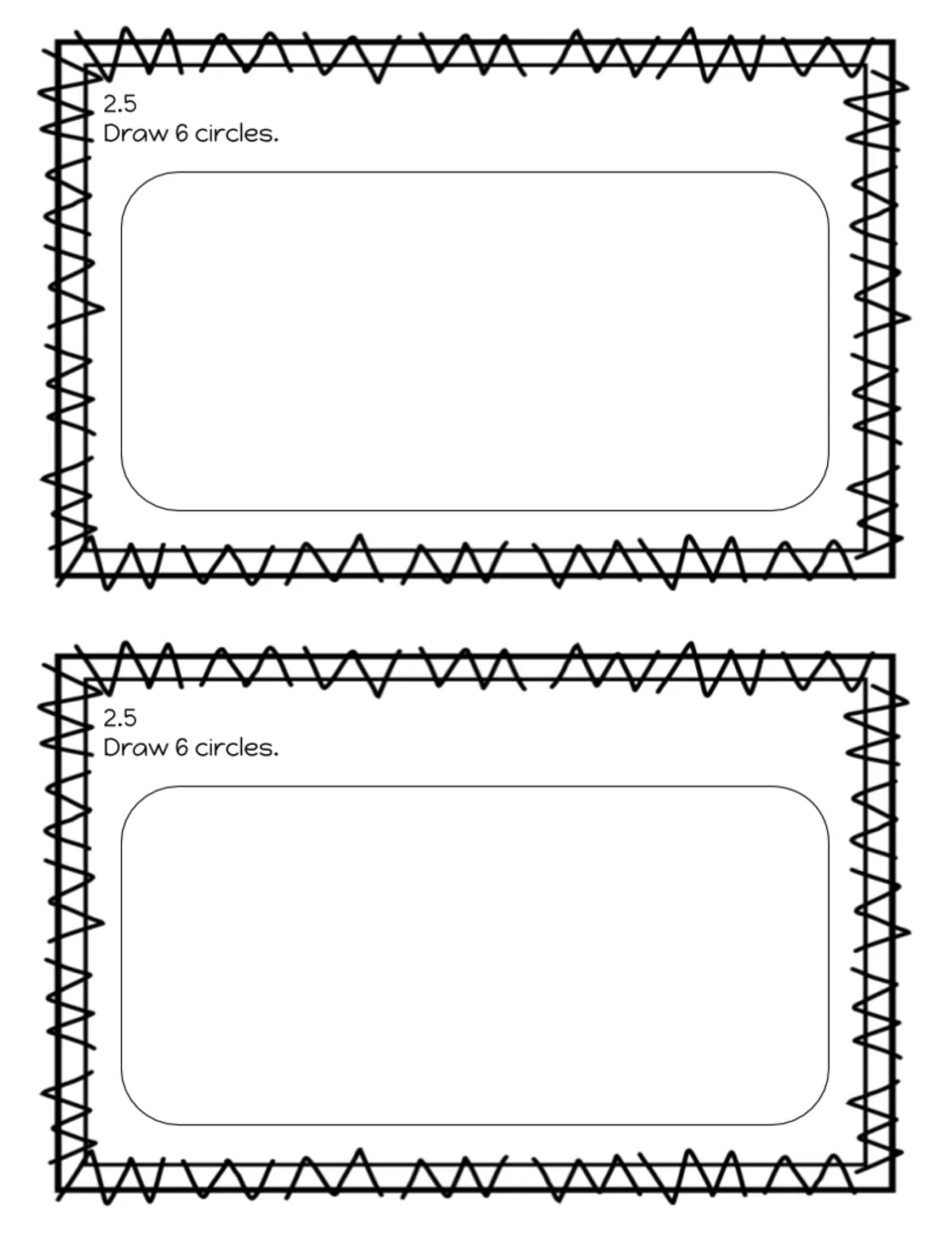 Showing 6 by drawing: lesson 2.5 exit slip where students draw 6 circles in the open space to represent the number 6