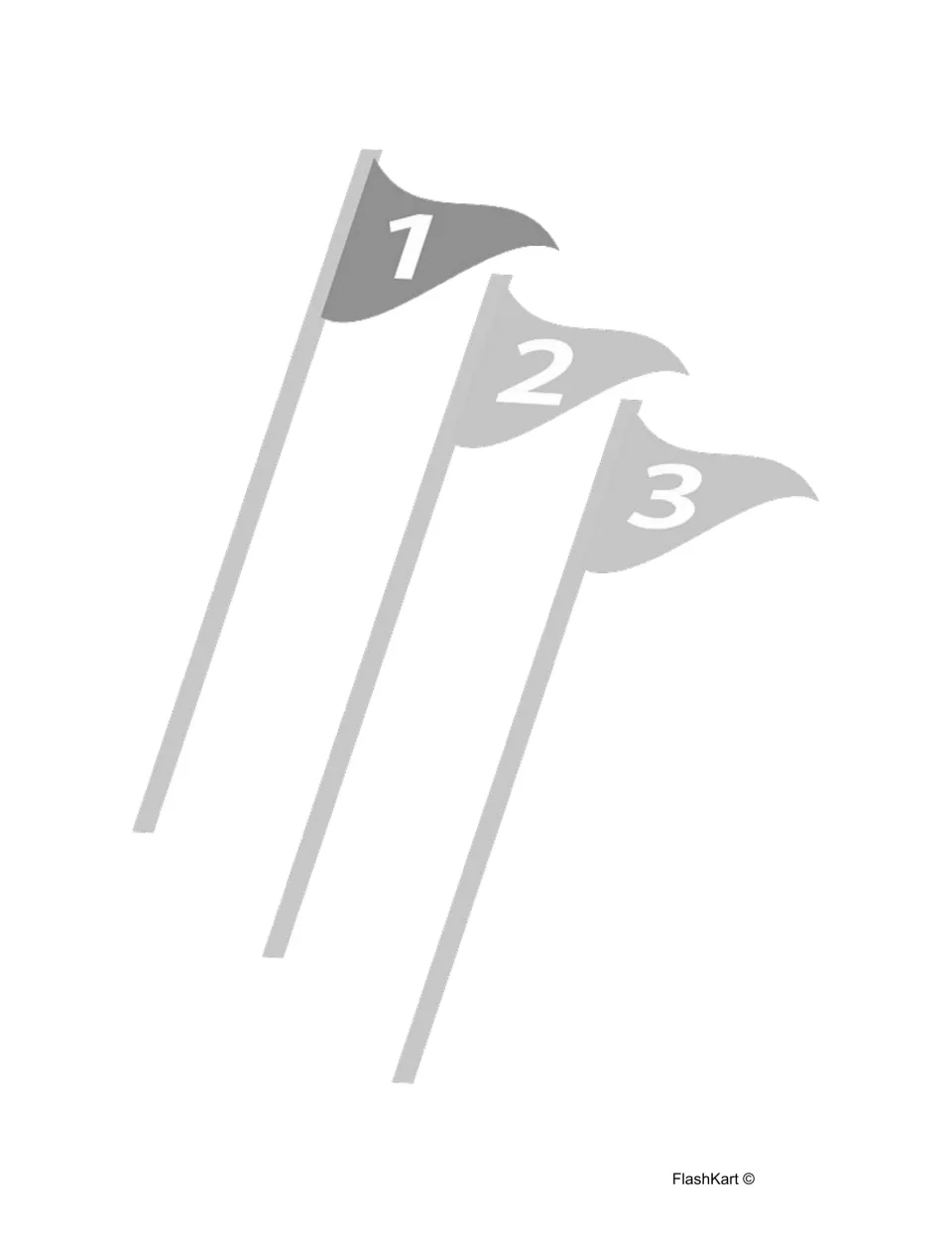 Gray illustration of three pennant flags on poles numbered 1, 2 and 3, with no task or instructions shown on the page
