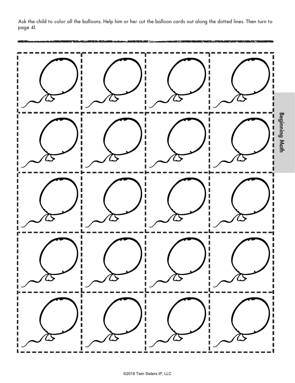 Balloon cards: 20 balloon pictures for students to color and cut out for a hands-on counting game used with number cards