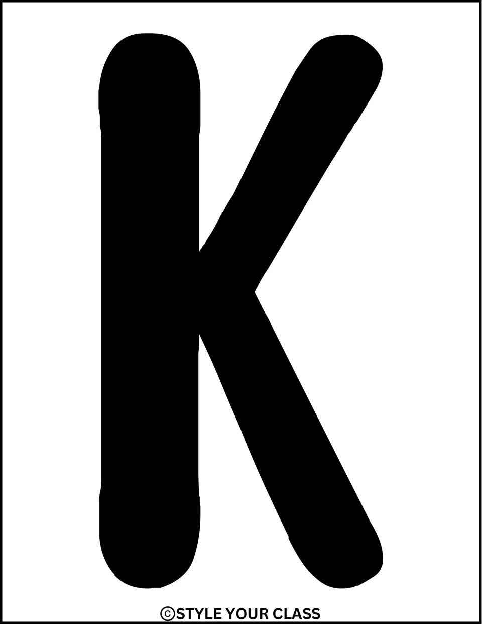 Solid black uppercase K, a printable letter for the kit's Kindness Is Golden bulletin board or door display