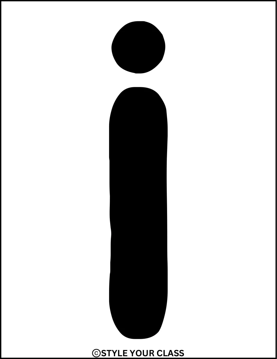 Solid black lowercase i, a printable letter for the kindness phrase in the bulletin board or door decor kit