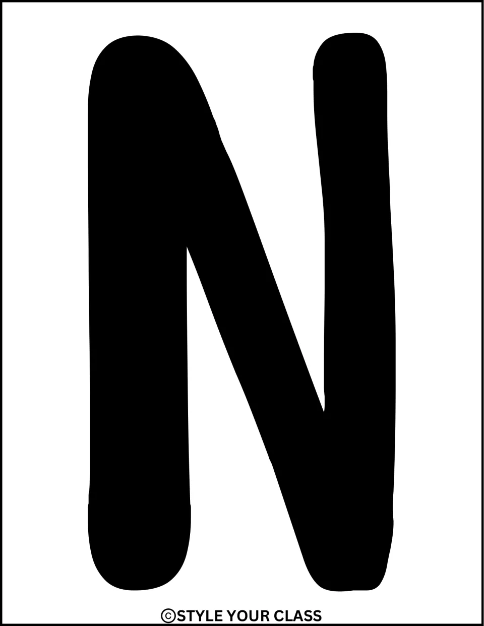 Solid black uppercase N, a printable letter for the kindness phrase in the bulletin board or door decor kit