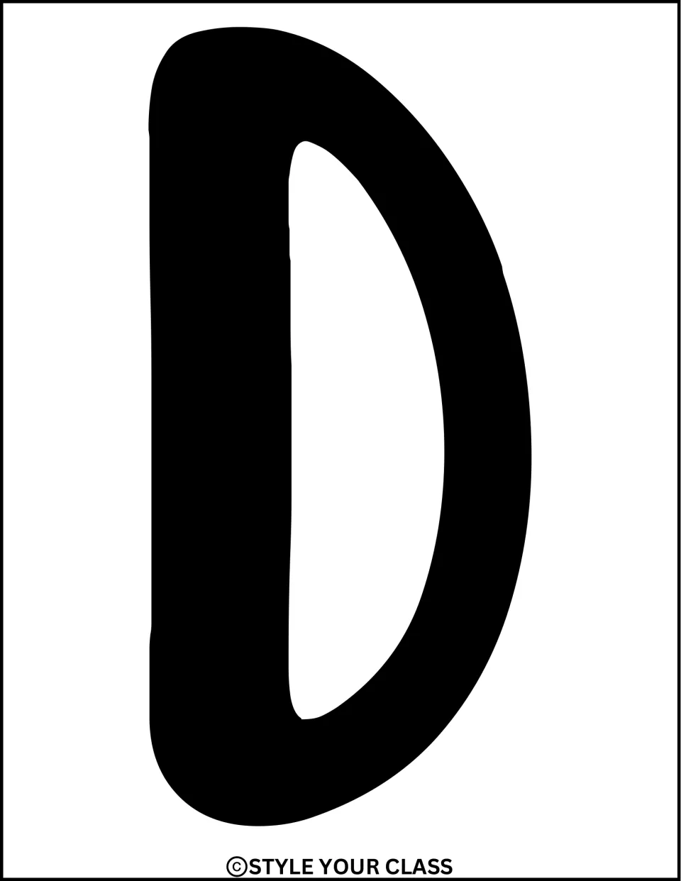 Solid black uppercase D, a printable letter for the kindness phrase in the bulletin board or door decor kit