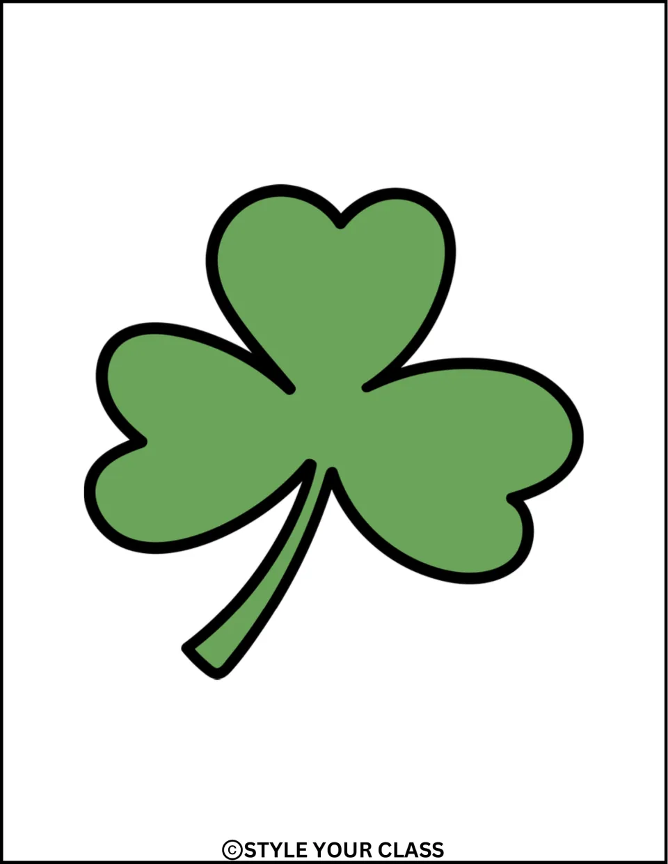Smaller green shamrock with a stem curving left, a single decoration for the St. Patrick's Day display kit
