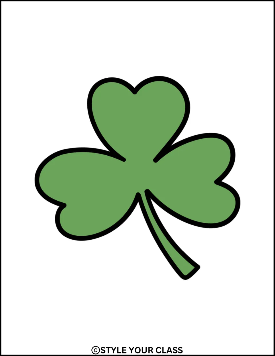Smaller green shamrock with a stem curving right, a single decoration for the St. Patrick's Day display kit