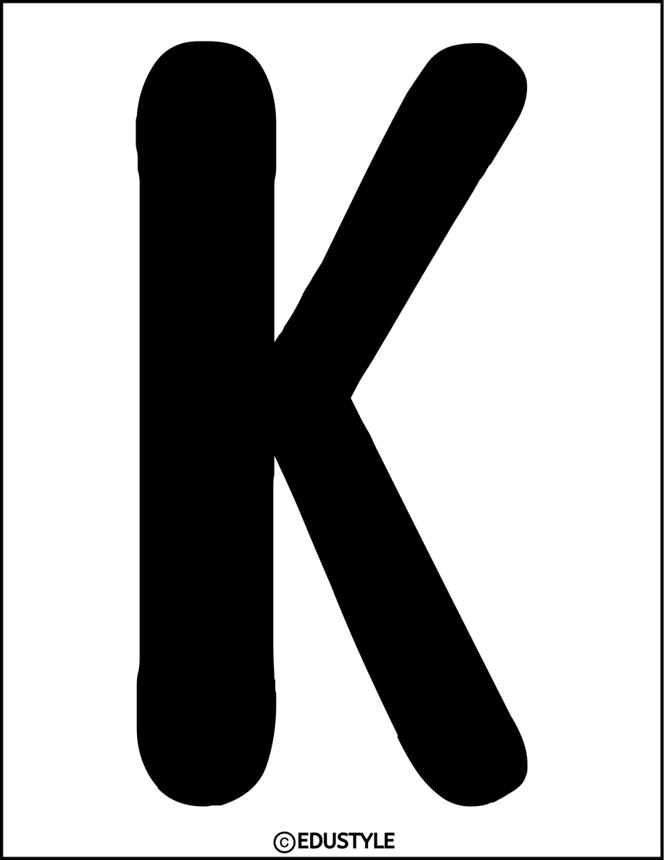 Letter K template: a full-page solid black capital K to trace or cut out as the first letter of a kindness display title