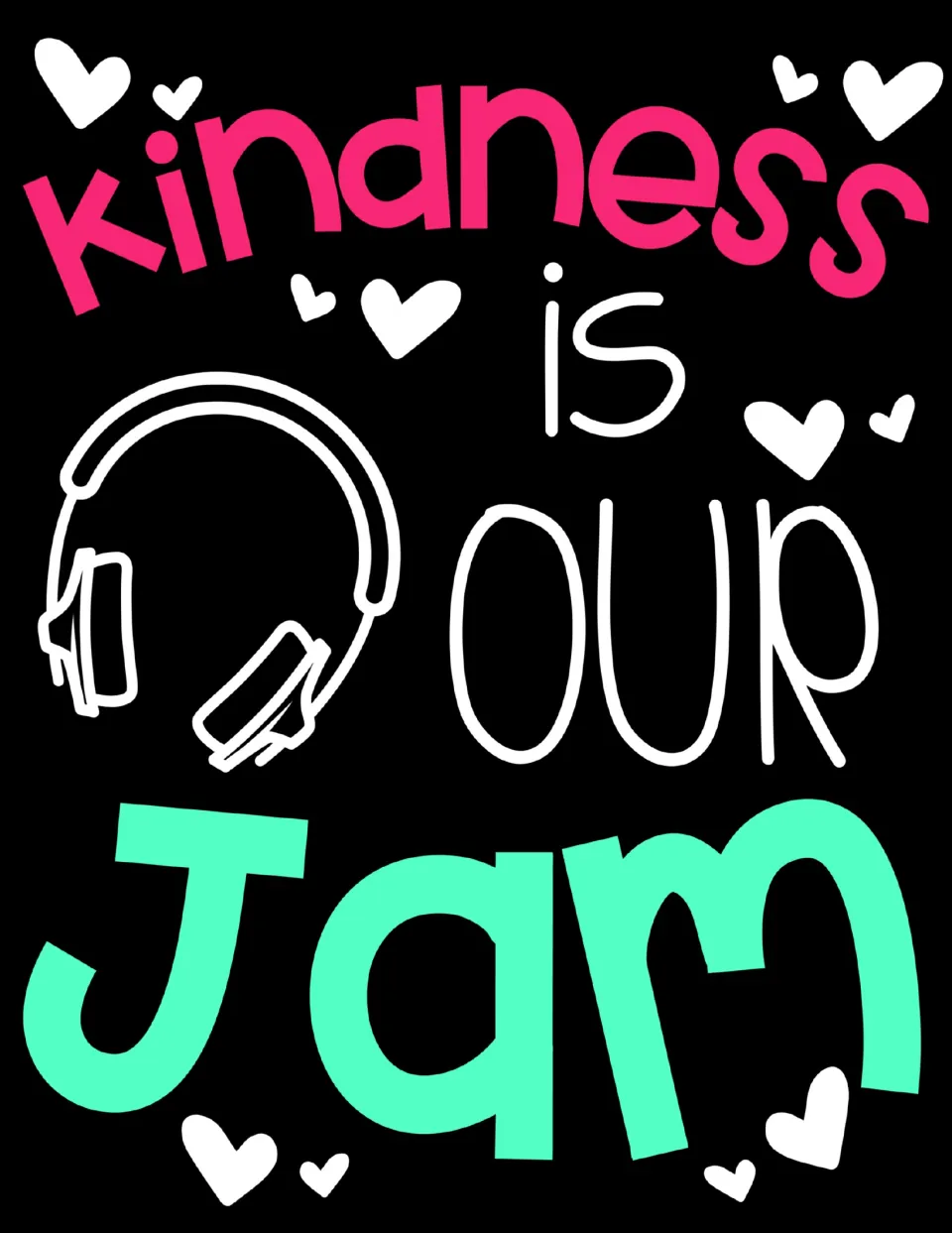 Completed poster design reads “kindness is our Jam,” showing the wording for the classroom display kit