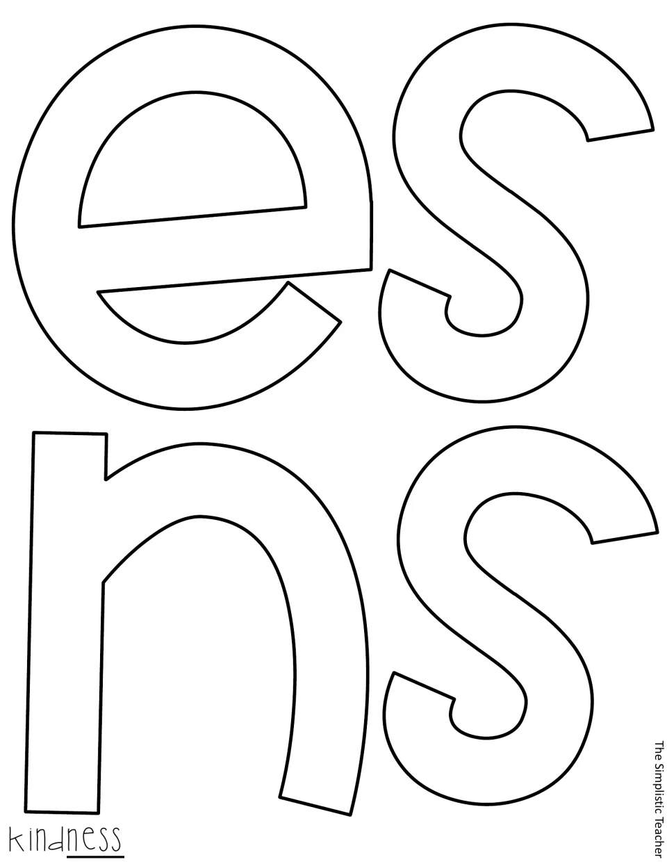 Outline cutout letters n, e, s, and s complete the word “kindness” for the bulletin board or door display