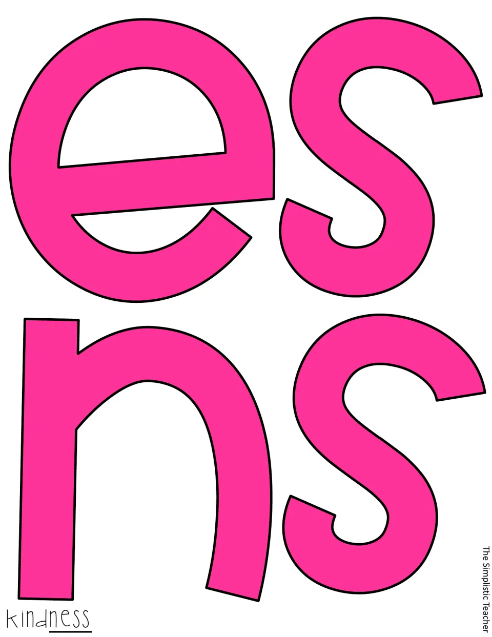 Pink cutout letters n, e, s, and s complete the word “kindness” for the bulletin board or door display