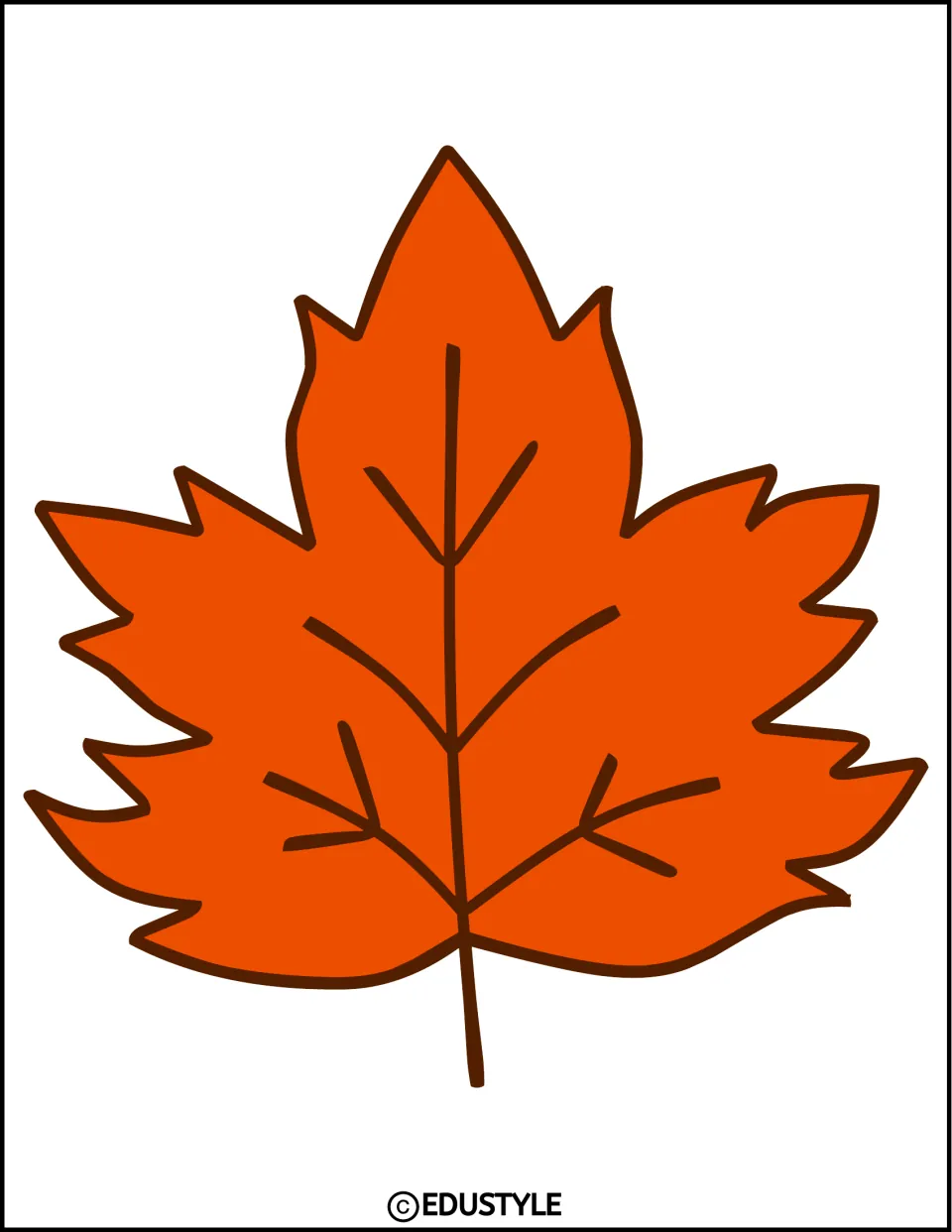 Large orange leaf cutout with brown veins, printed singly for the fall bulletin board or door display