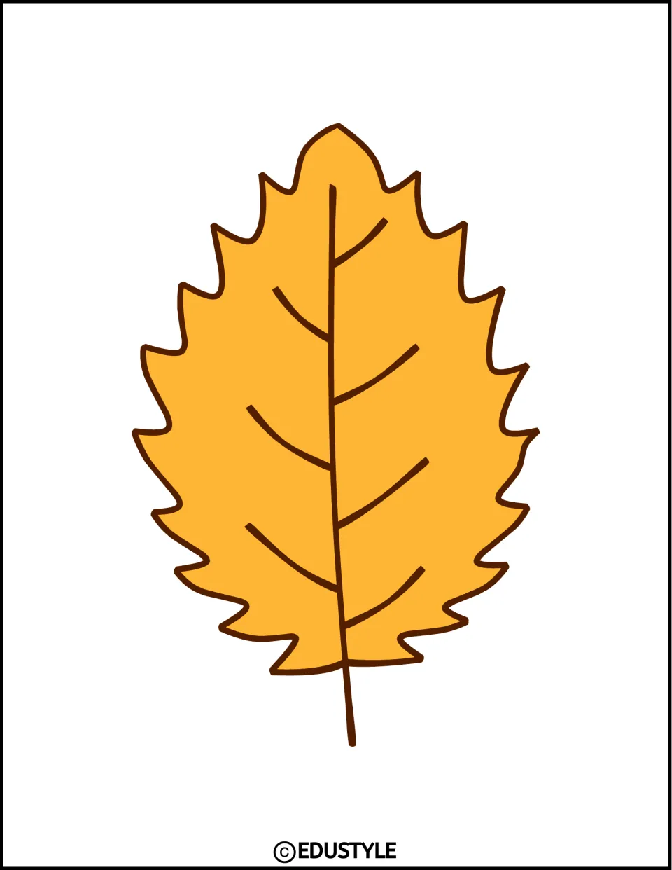 Small yellow leaf cutout with brown veins, printed singly for the fall bulletin board or door display