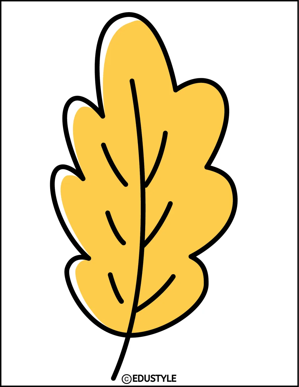 Single yellow leaf cutout with rounded lobes and black veins for the autumn bulletin board and door decor kit