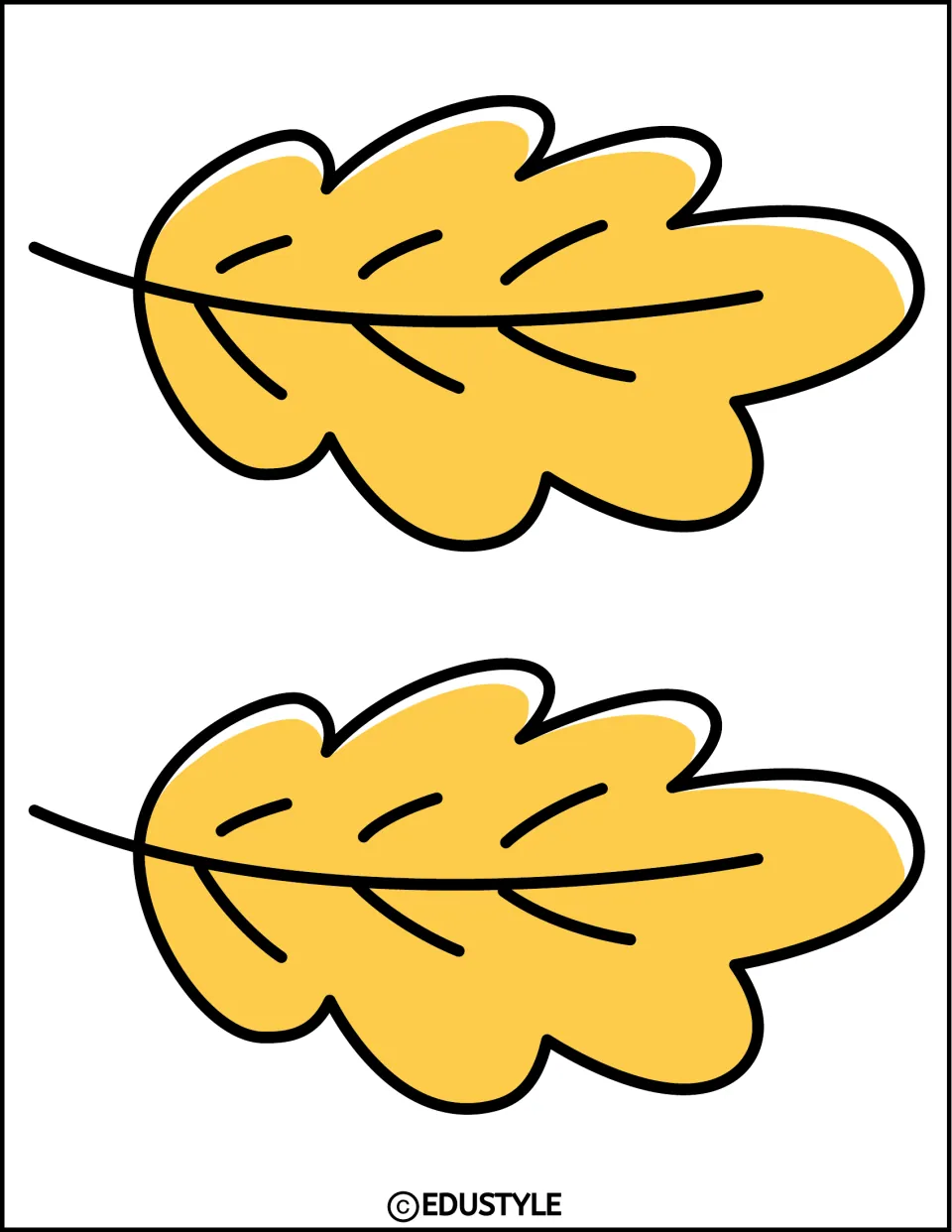 Two matching yellow leaf cutouts with rounded lobes for the autumn bulletin board and door decor kit