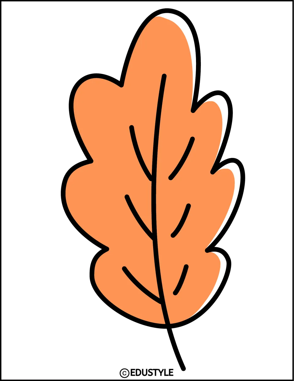 Single orange leaf cutout with rounded lobes and black veins for the autumn bulletin board and door decor kit