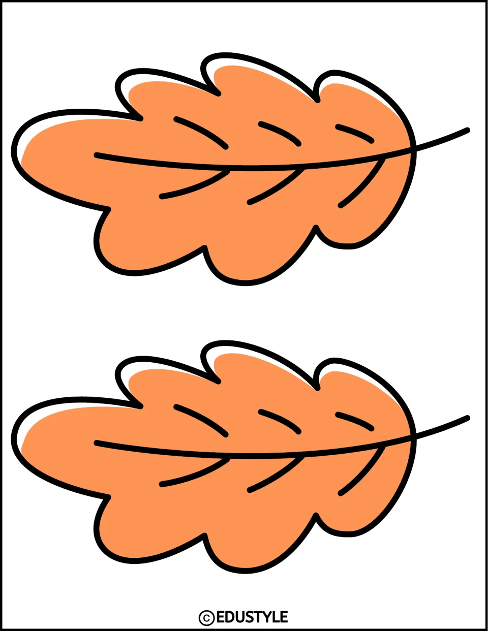 Two matching orange leaf cutouts with rounded lobes for the autumn bulletin board and door decor kit