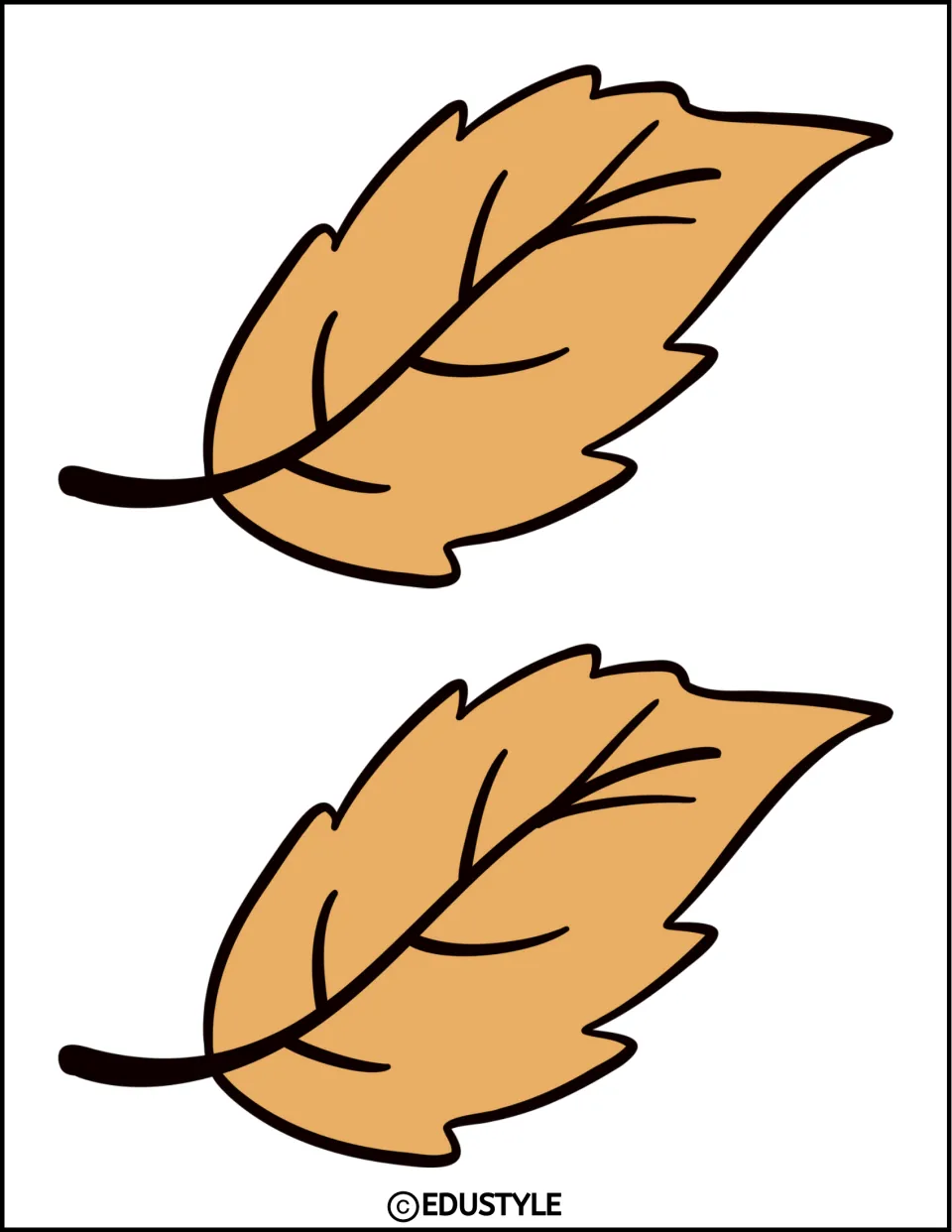 Two matching tan leaf cutouts with pointed tips and dark veins for the autumn bulletin board and door decor kit