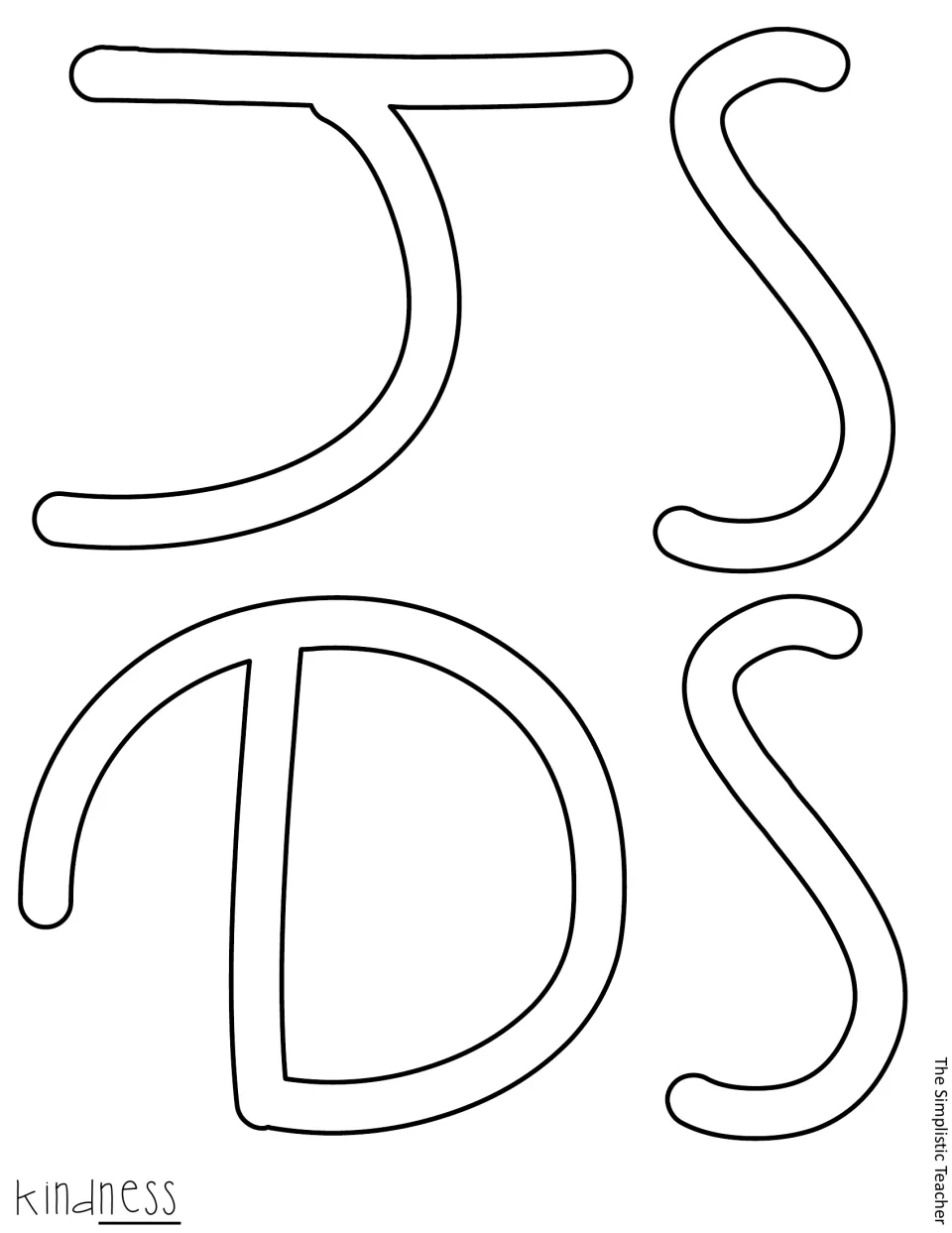 Outline letters n, e, s and s to cut out, completing the word kindness for the bulletin board lettering