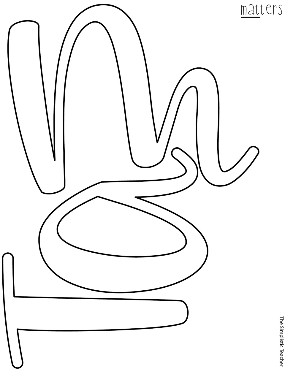 Outline letters m, a and t to cut out as the first part of the word matters for the door or bulletin board