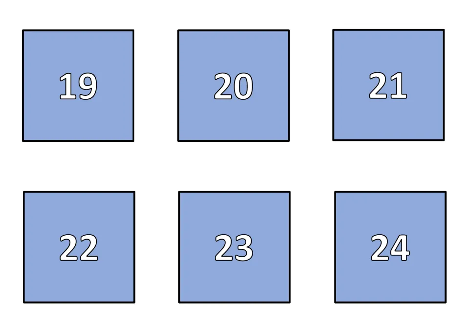 Numbered card backs 19 to 24 used to turn the states of matter cards face down during the pairs game
