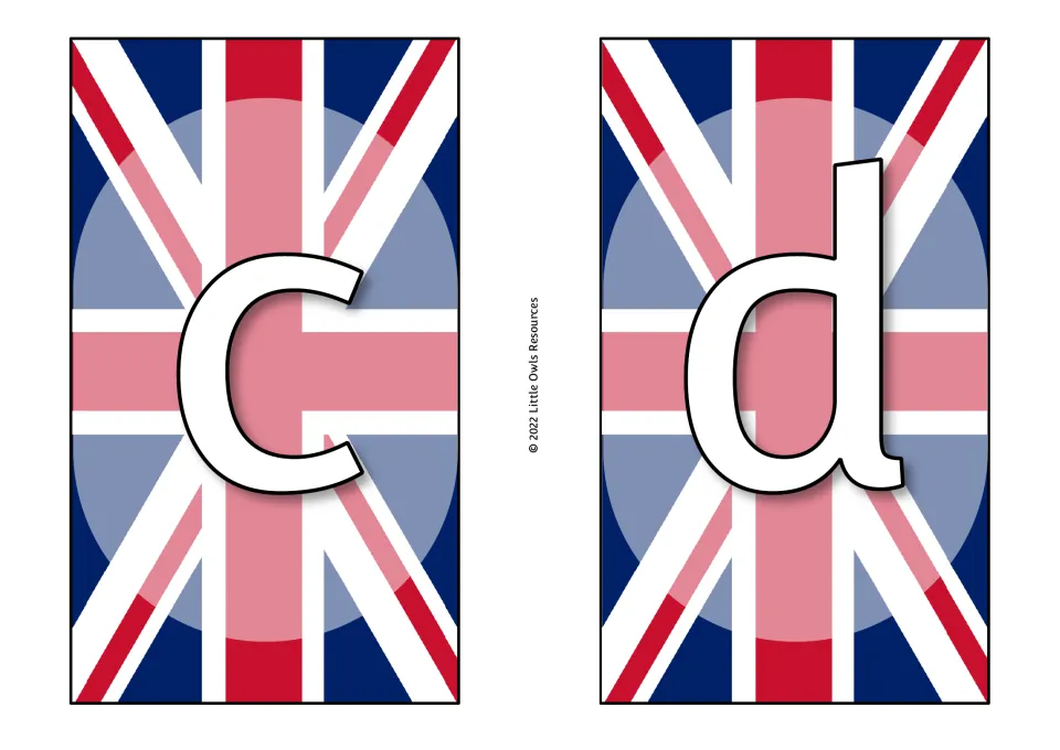Coronation display letter cards c and d, continuing the lowercase alphabet sequence in the supplied set.