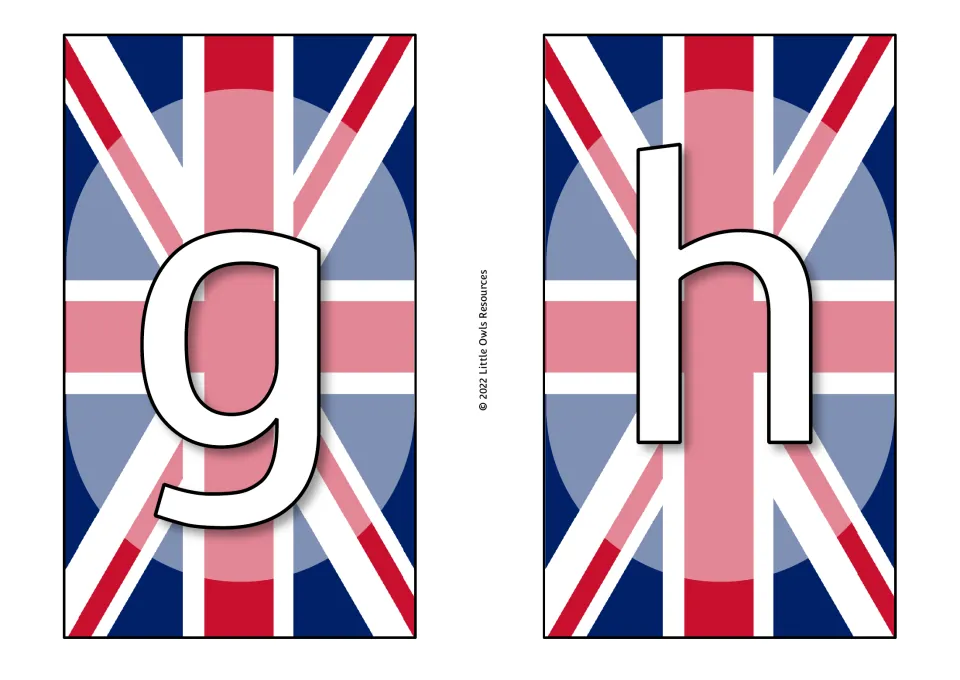 Coronation display letter cards g and h, continuing the lowercase alphabet sequence in the supplied set.