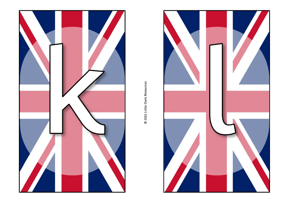 Coronation display letter cards k and l, continuing the lowercase alphabet sequence in the supplied set.