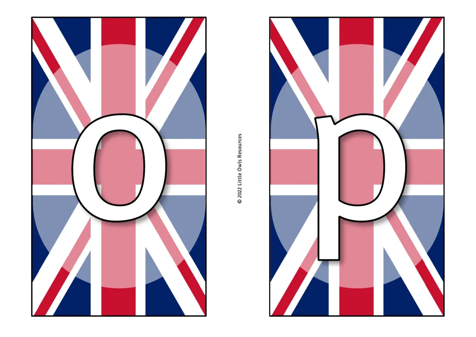 Coronation display letter cards o and p, continuing the lowercase alphabet sequence in the supplied set.