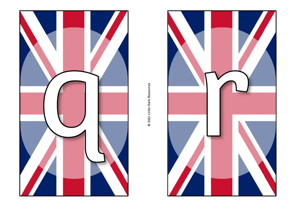 Coronation display letter cards q and r, continuing the lowercase alphabet sequence in the supplied set.