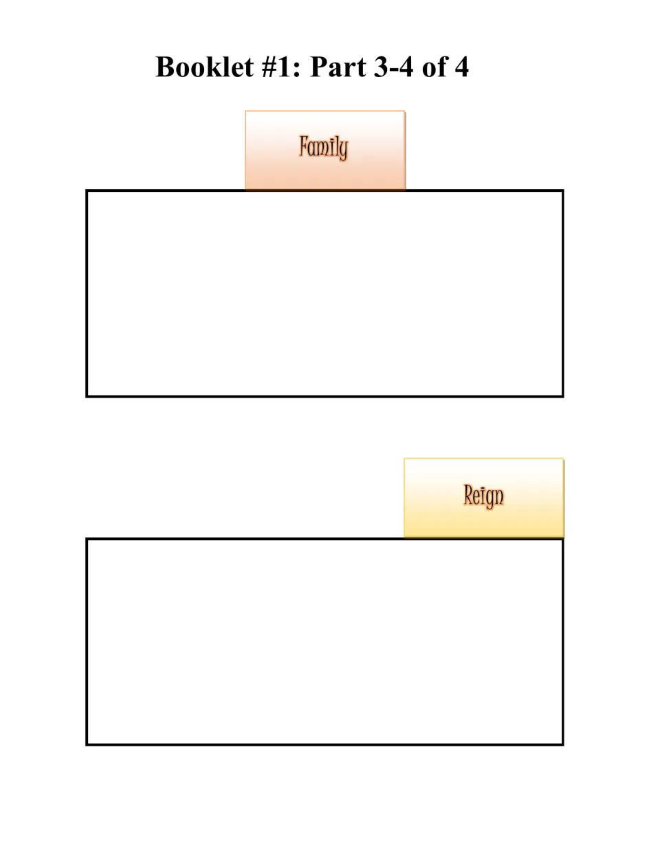 Tutankhamun biography booklet parts 3–4 of 4: blank Family and Reign pages for recording researched facts
