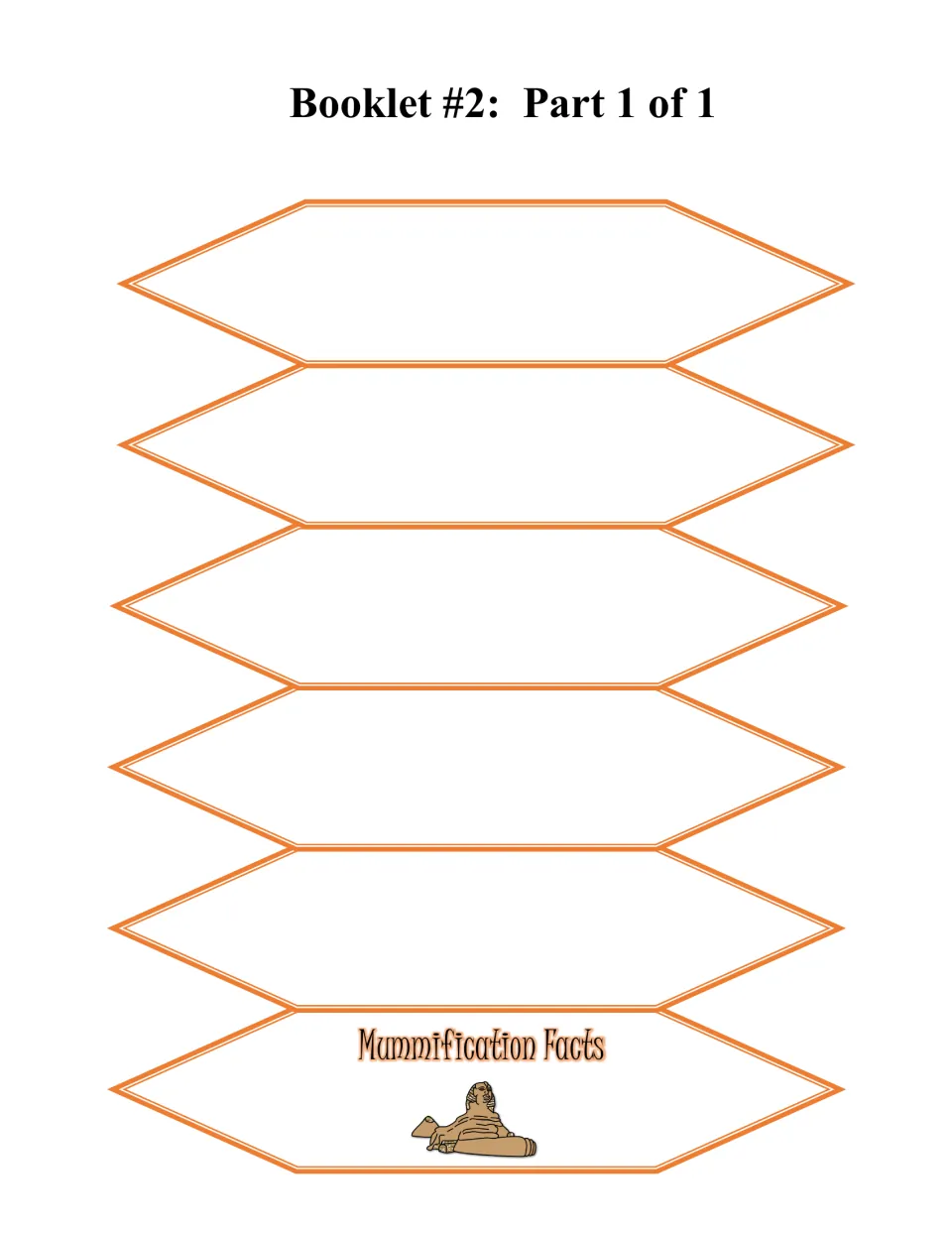 Mummification Facts one-sheet foldable template with a title panel and blank spaces for the seven steps