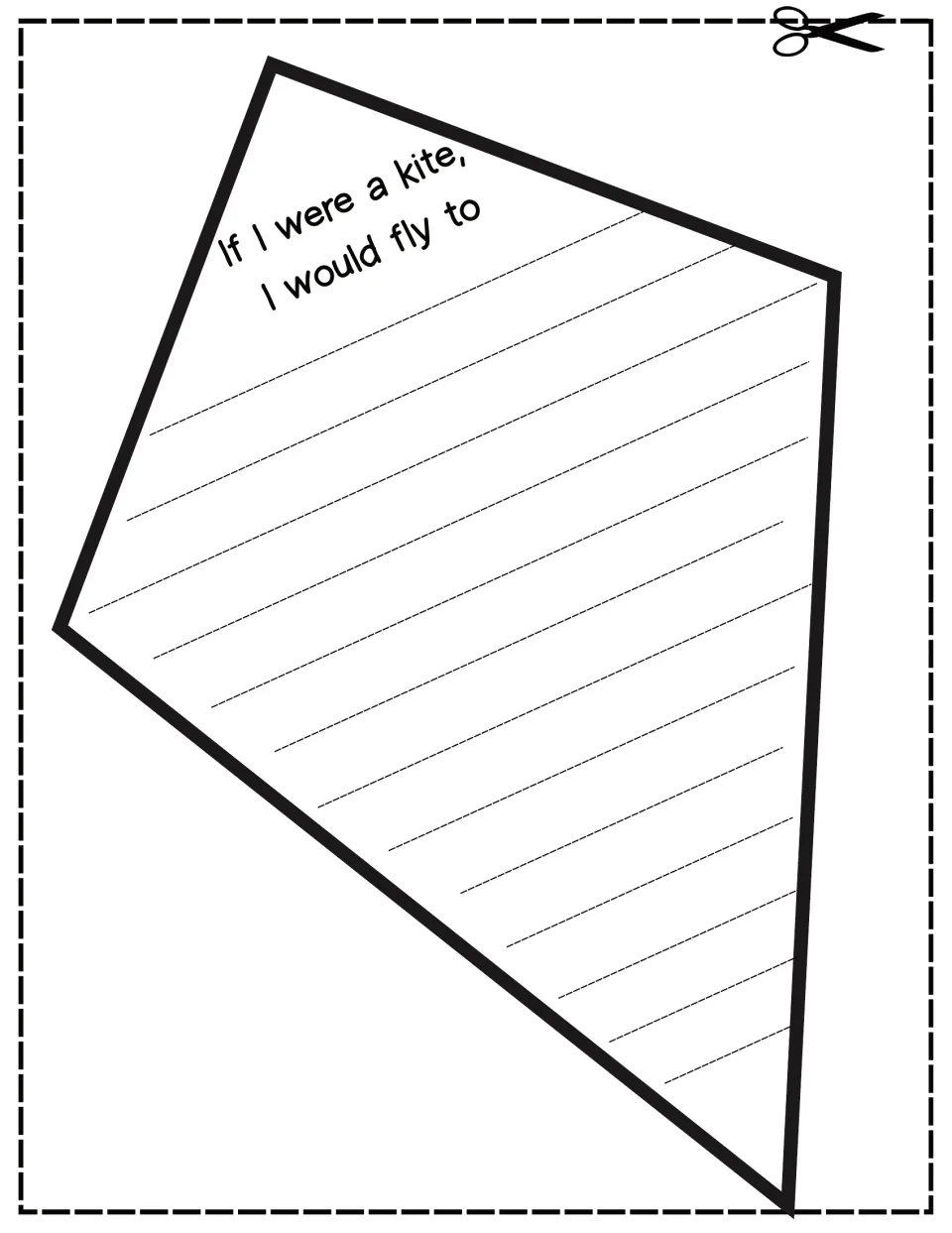Kite writing prompt "If I were a kite, I would fly to": students cut out the kite and write where they would fly