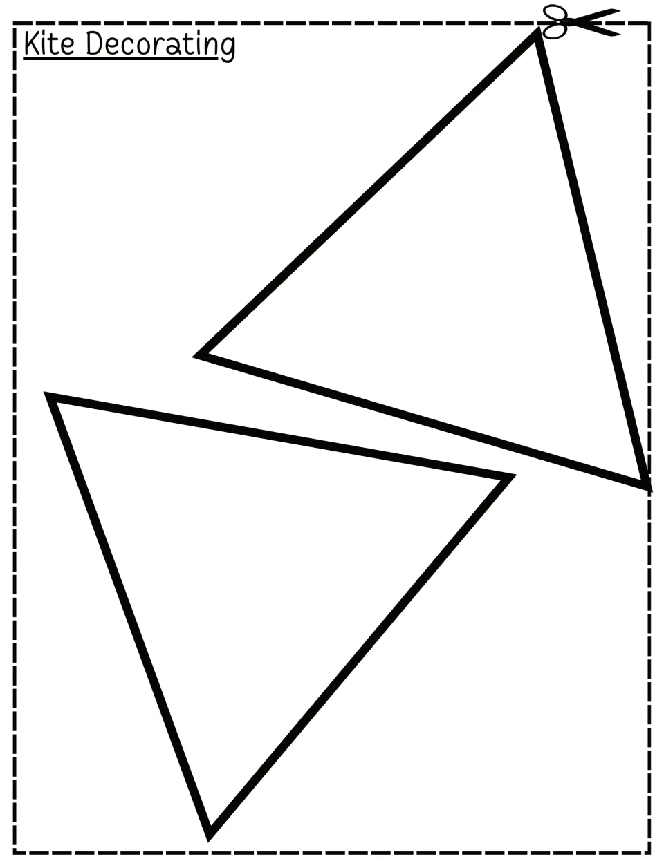 Kite Decorating cut-out pieces: two large triangles to color and cut out, then assemble as sections of a kite