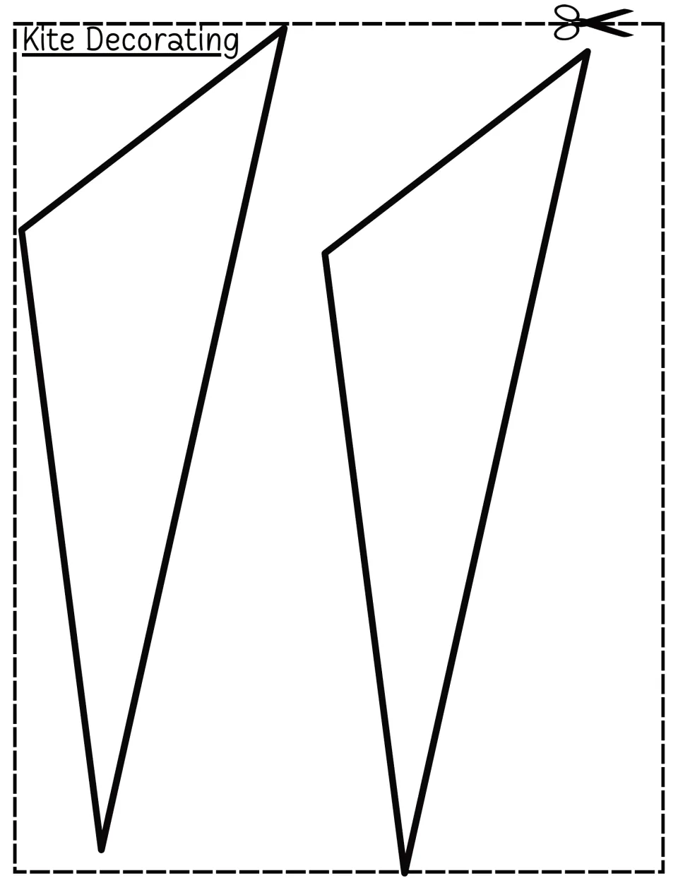 Kite Decorating cut-out pieces: two long, narrow triangle panels to color and cut out for building a kite design