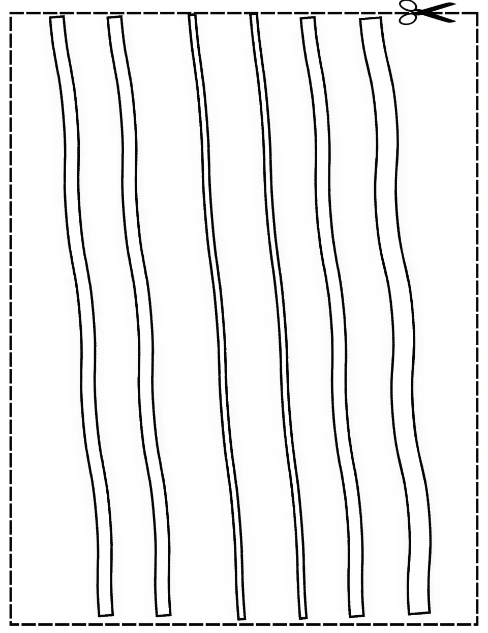 Wavy ribbon strips: six long outlines of varied widths for students to color and cut out as tails for the kite