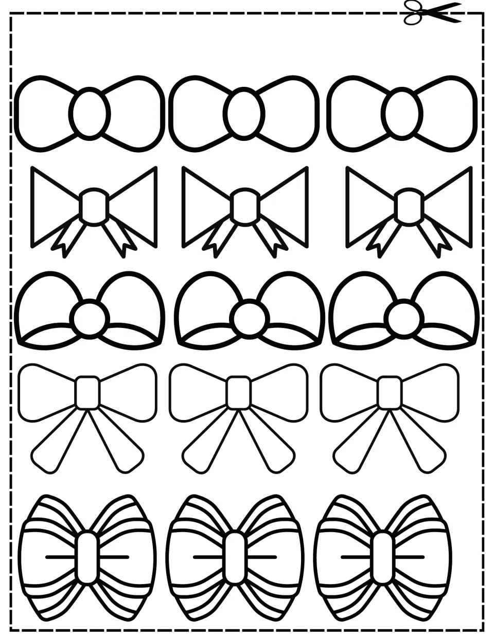Bow decorations: five styles of bow outlines, three of each, for students to color, cut out and add to their kite