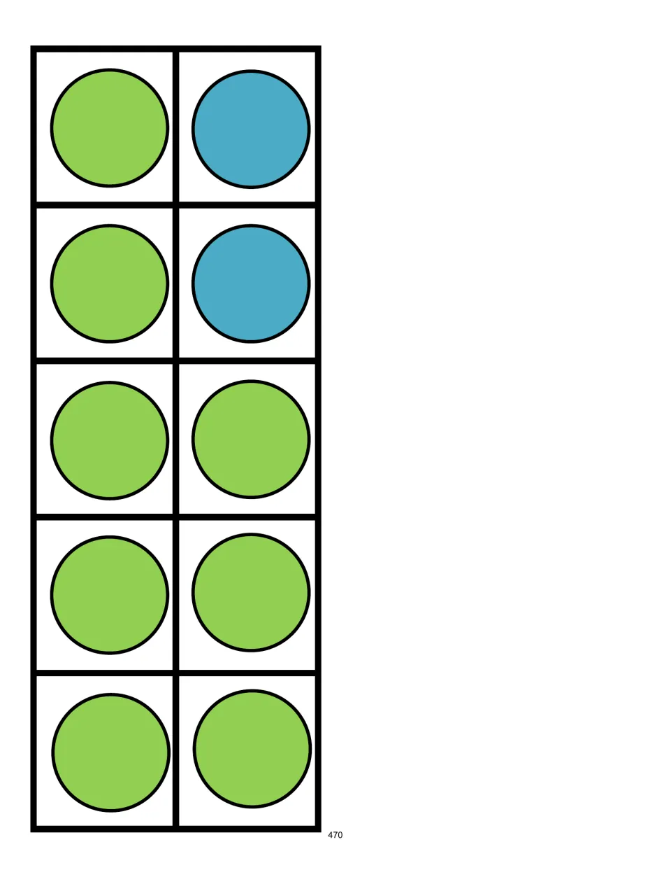 Ten-frame activity card showing 8 green counters and 2 blue counters to match to an equation totaling 10