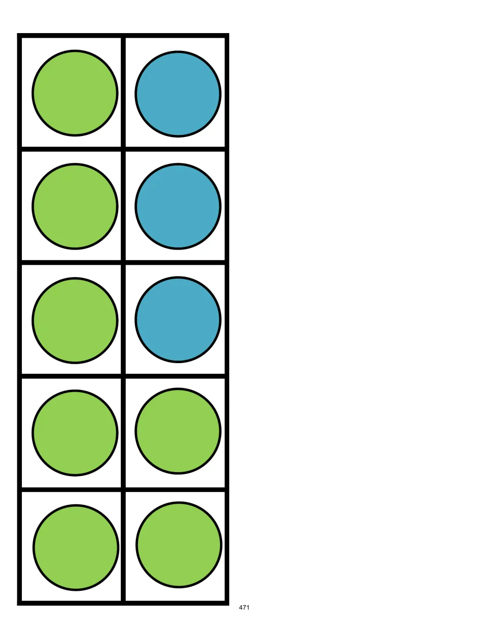 Ten-frame activity card showing 7 green counters and 3 blue counters to match to an equation totaling 10