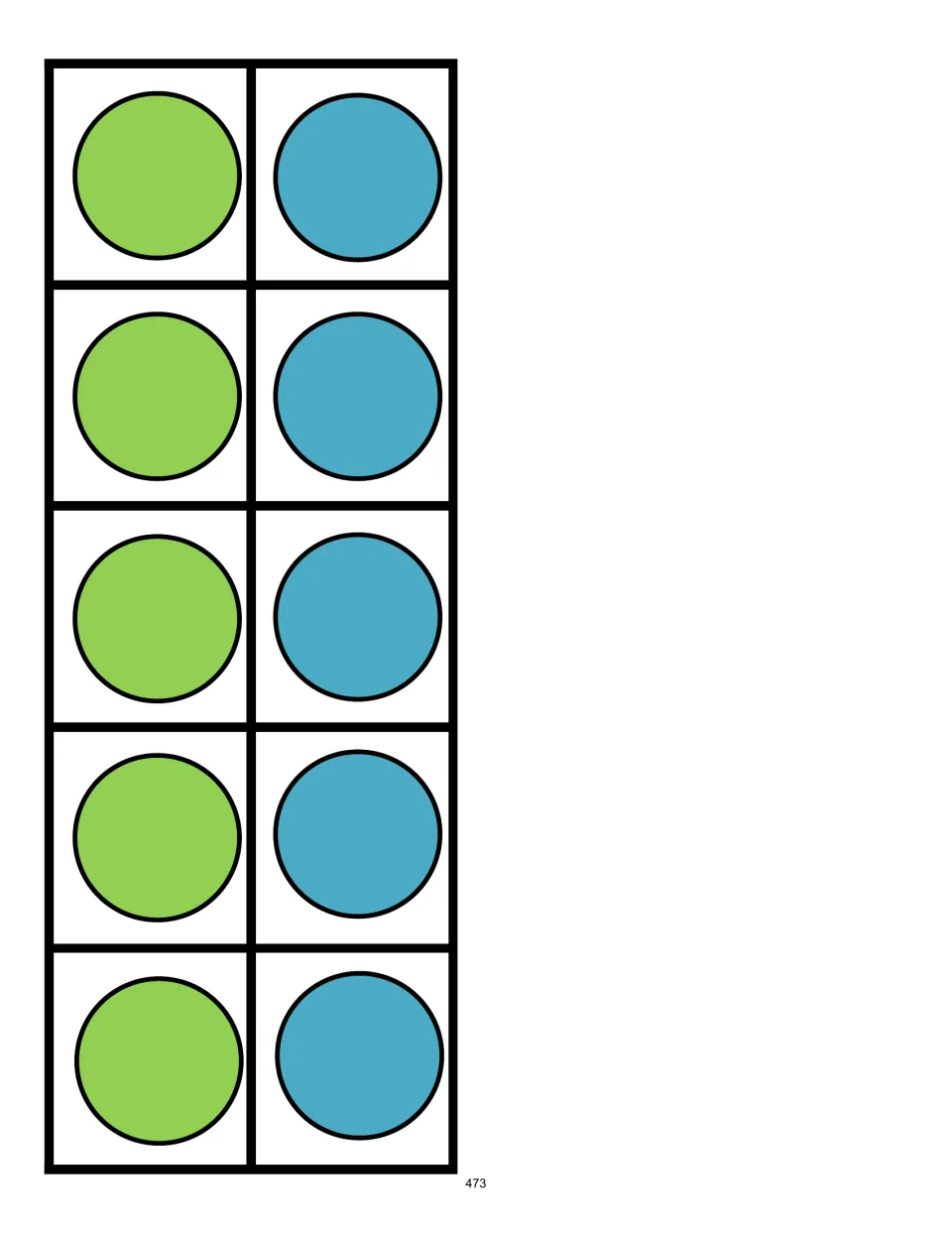 Ten-frame activity card showing 5 green counters and 5 blue counters to match to an equation totaling 10