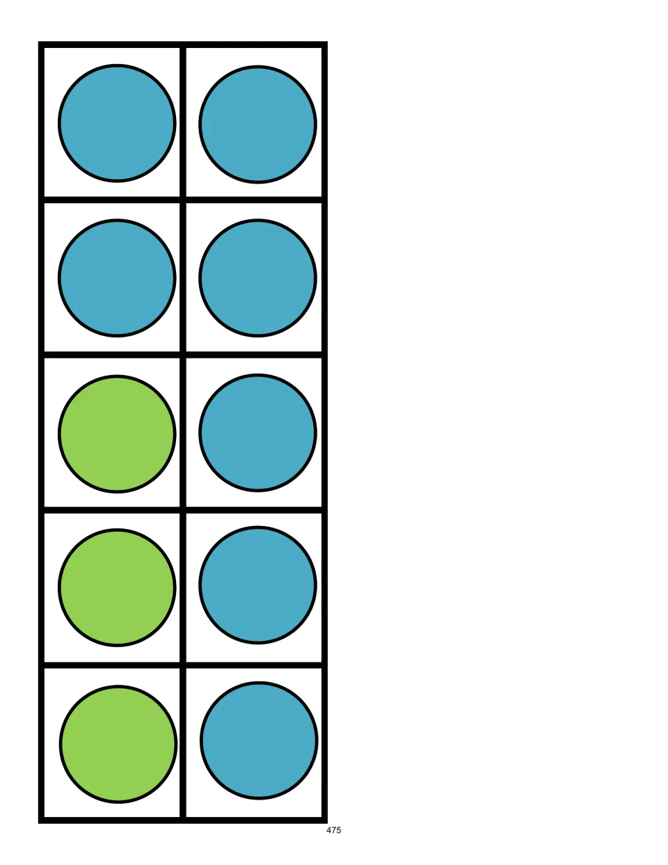 Ten-frame activity card showing 3 green counters and 7 blue counters to match to an equation totaling 10