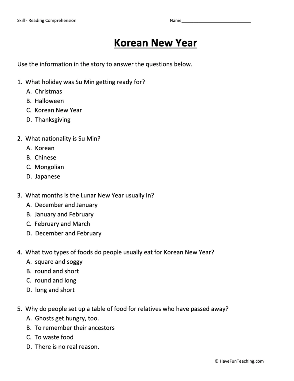 Five multiple-choice questions about Su Min, the holiday's timing, symbolic foods, and honoring ancestors.
