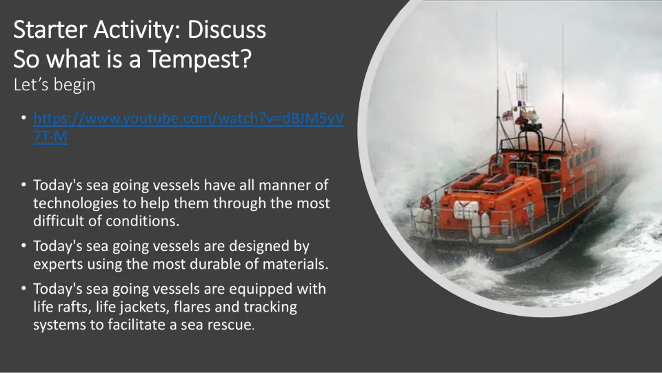 Discussion starter asking what a tempest is, with a video link and notes on modern ships and sea rescue