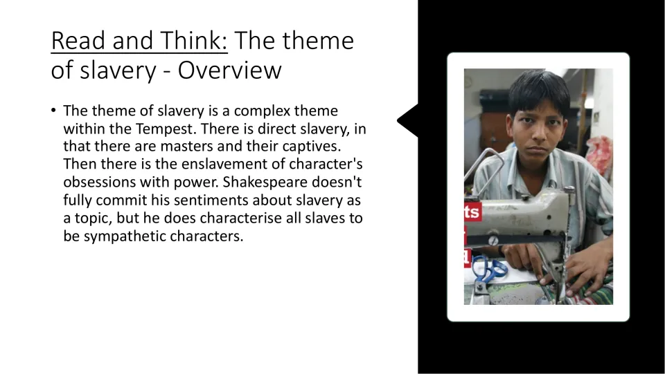 Overview reading introducing masters and captives, obsession with power, and sympathetic enslaved characters