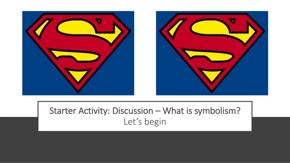 Symbolism starter slide asking 'What is symbolism?' and using the Superman emblem as a discussion image