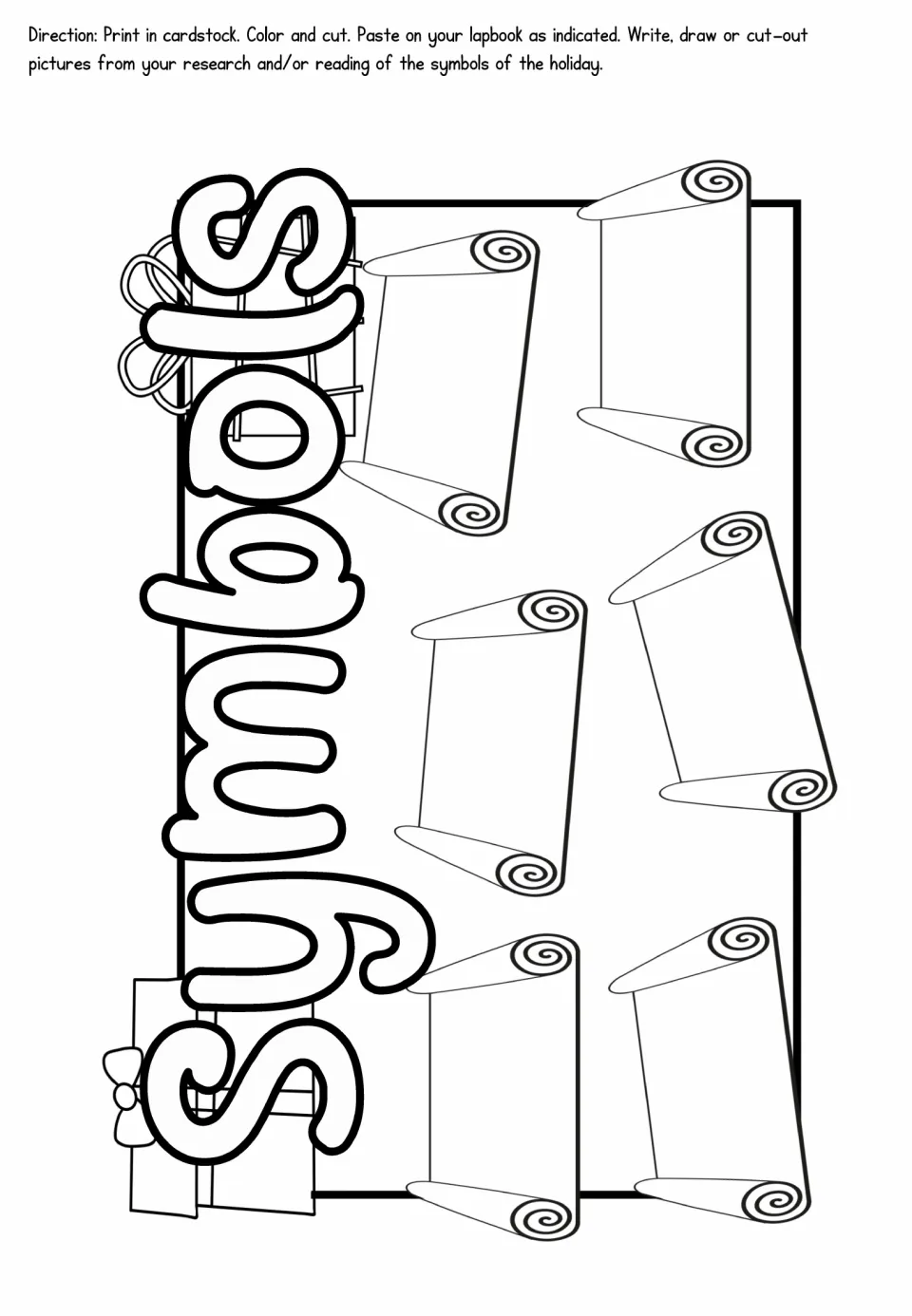 Kwanzaa lapbook Symbols component with six spaces to write, draw, or paste pictures of researched holiday symbols