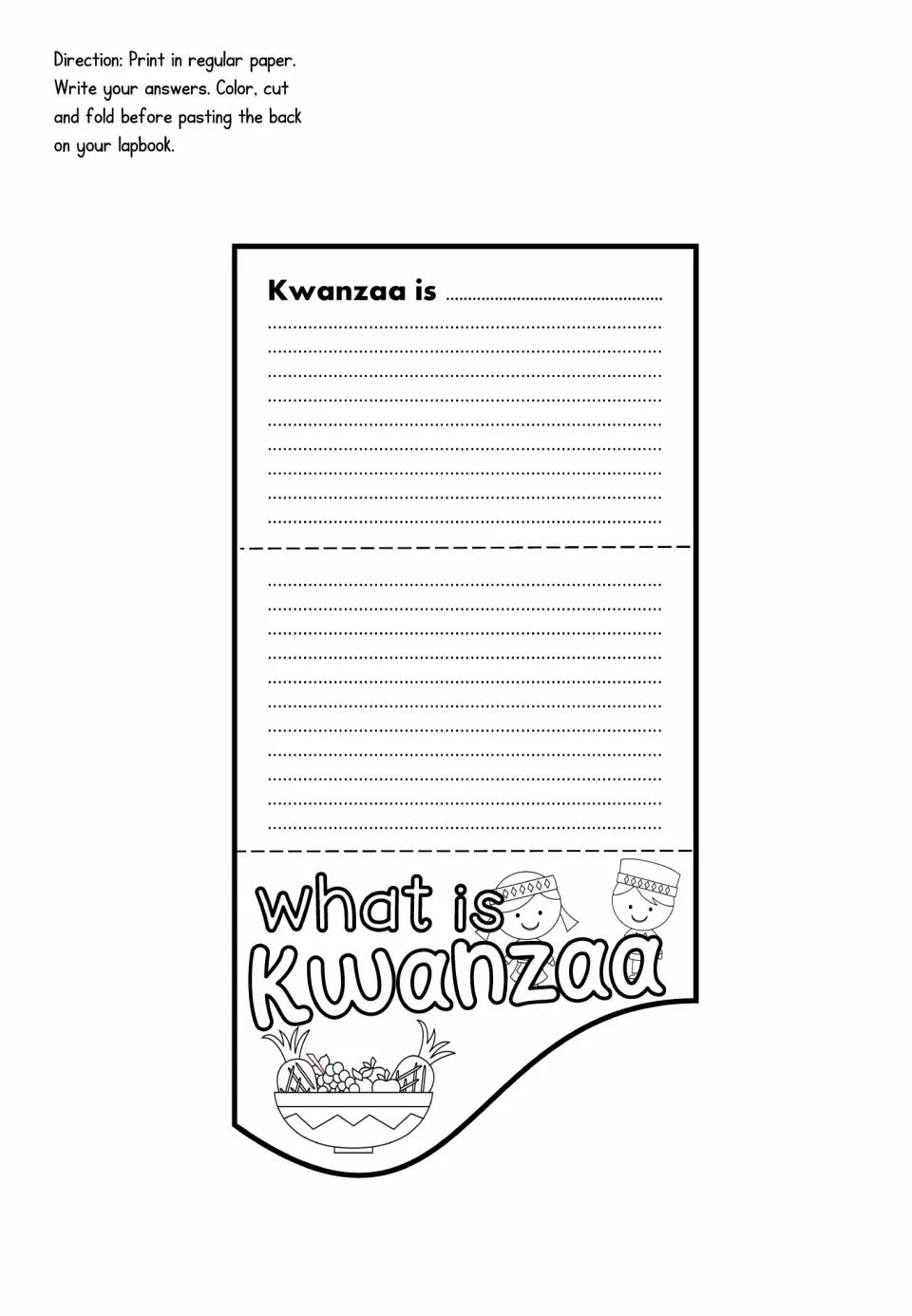 Kwanzaa definition foldable labeled What is Kwanzaa, with a Kwanzaa is writing prompt to complete before assembly