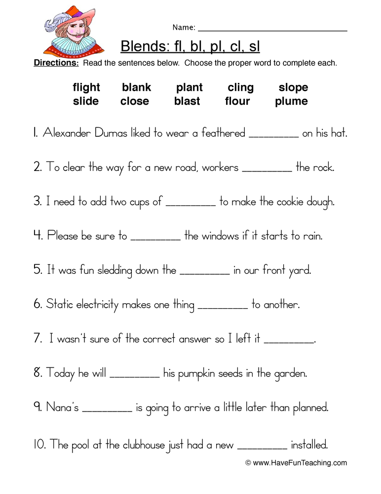 L Blends Fill In The Blank Worksheet By Teach Simple