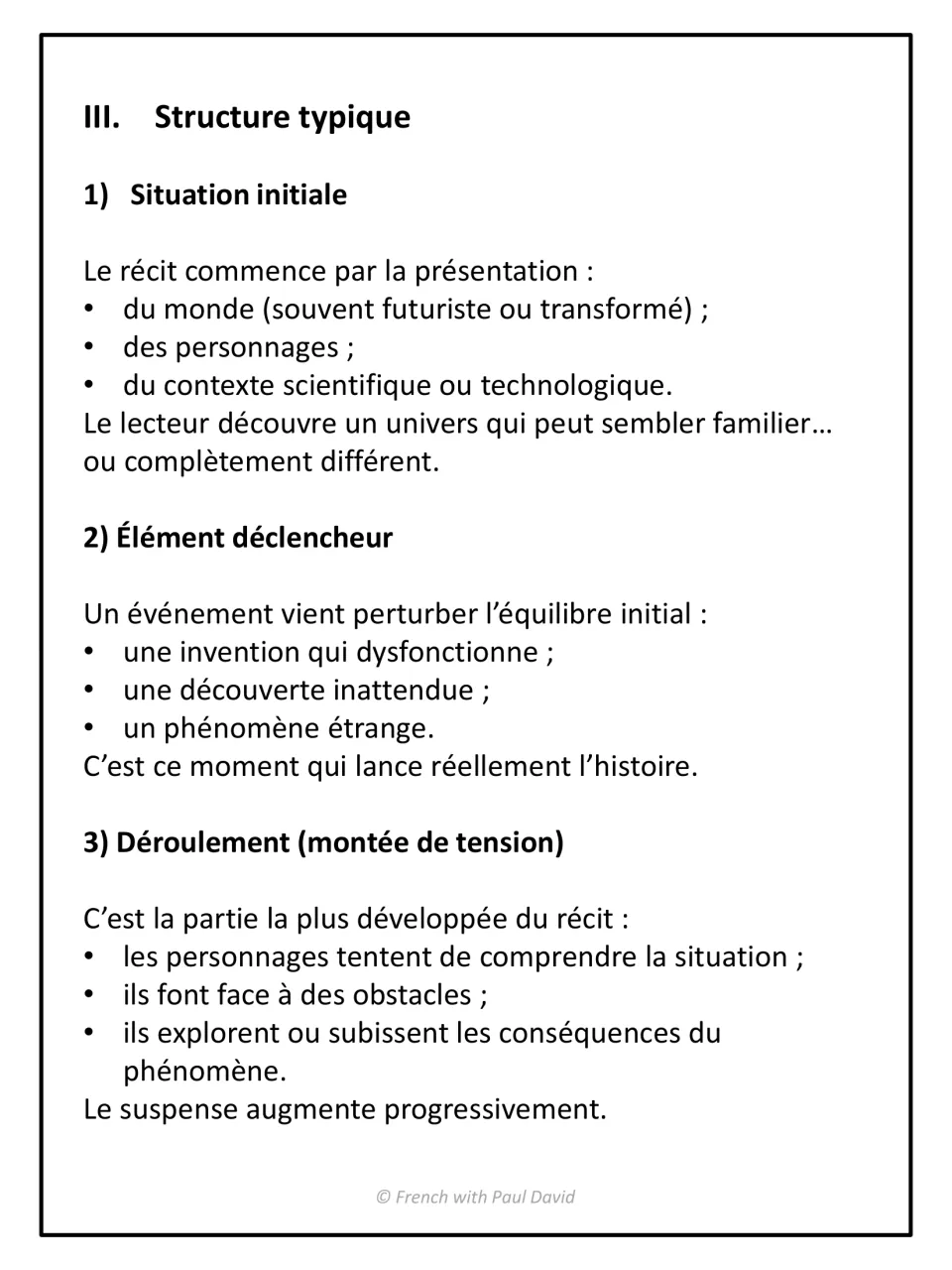 Typical sci-fi story structure in French: notes on the initial situation, the triggering event and the rising tension