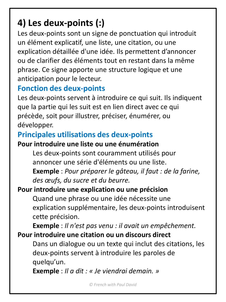 Les deux-points: how the French colon introduces a list, an explanation or a direct quotation, each with an example