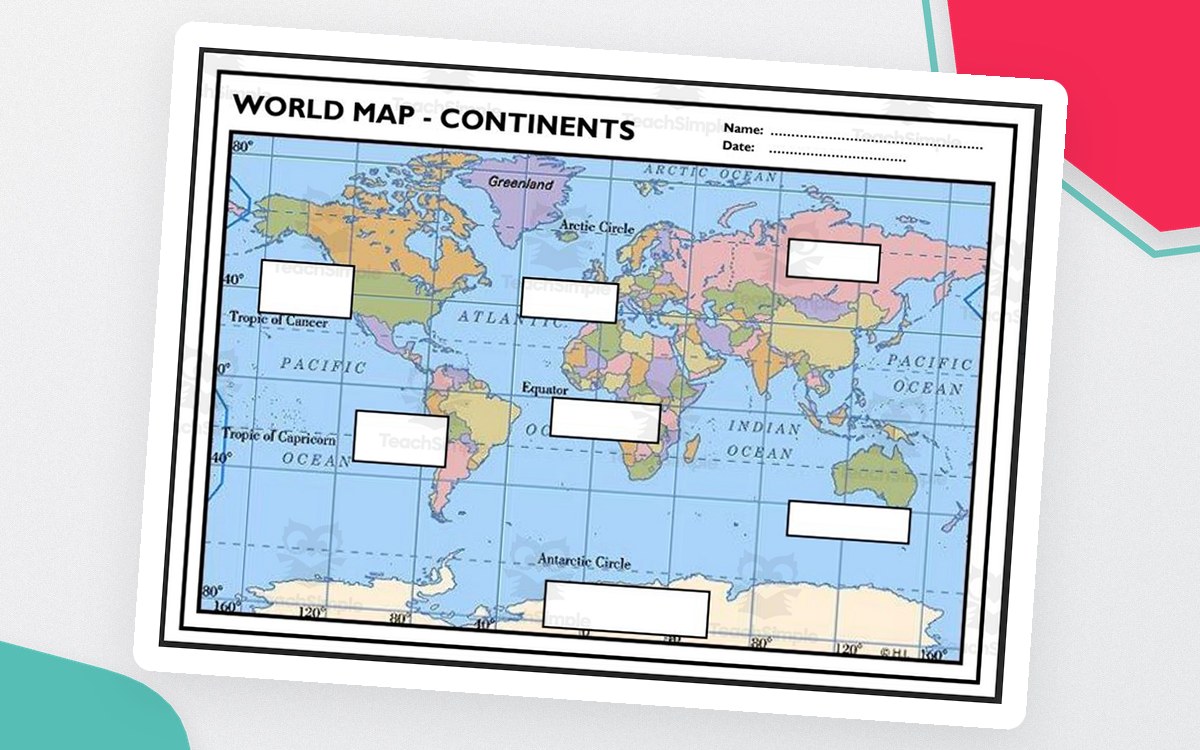 Label the 7 Continents – World Map Worksheet preview