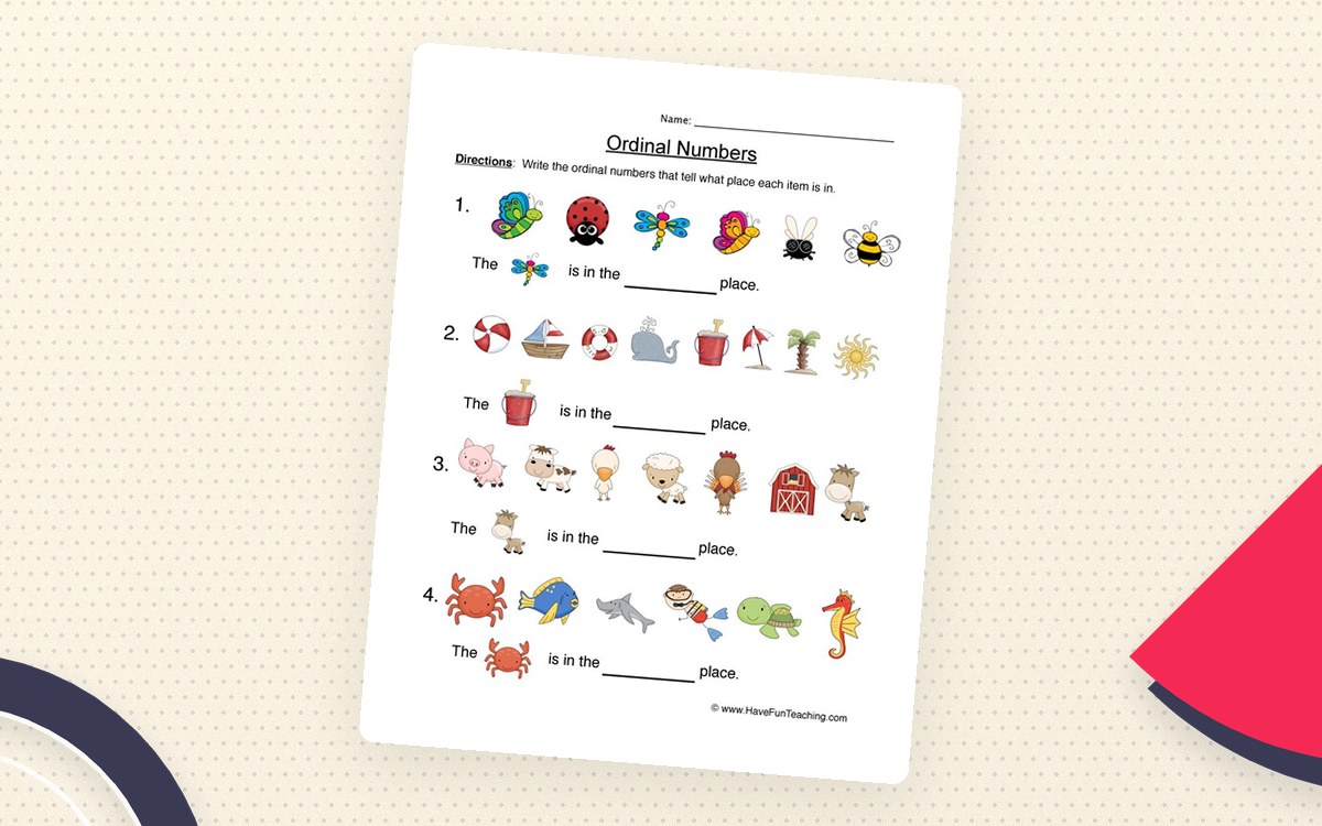 Labeling Ordinal Numbers – Number Sense Worksheet teaching resource preview